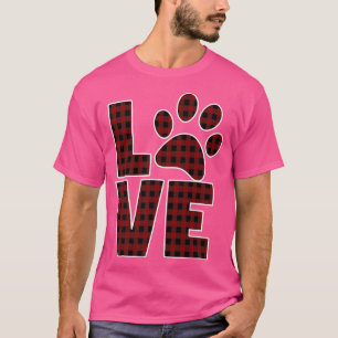 Dog Mom Dad Love Paw Red Black Buffalo Plaid-881 T-Shirt