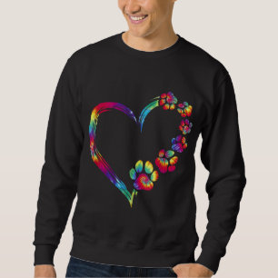Dog Mom Dad Puppy Love Dogs Paw Print Heart Tie Dy Sweatshirt