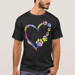 Dog Mom Dad Puppy Love Dogs Paw Print Heart Tie Dy T-Shirt