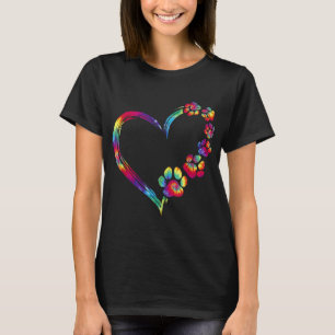 Dog Mom Dad Puppy Love Dogs Paw Print Heart Tie Dy T-Shirt