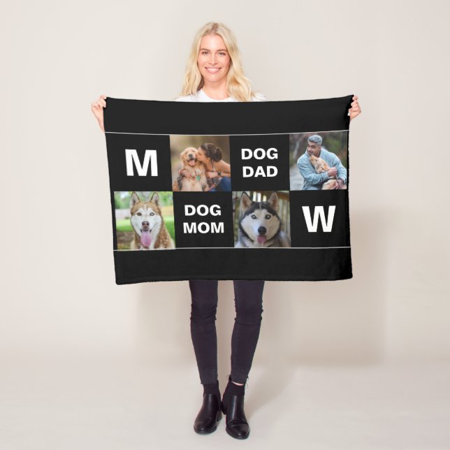 Dog Mom Dog Dad Custom Photo Collage Fleece Blanket (In Situ)