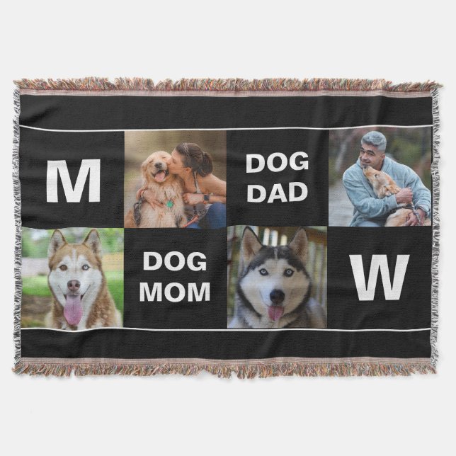 Dog Mom Dog Dad Custom Photo Collage Throw Blanket (Front)