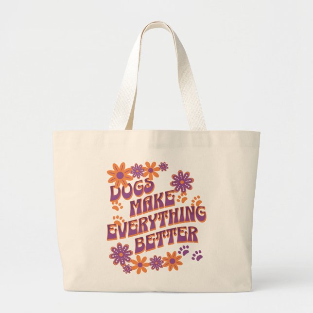 Dog mom dog lover groovy reusable  large tote bag (Front)