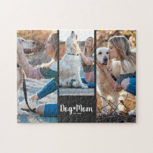Dog Mom Established Modern Script Black 3 Photo Jigsaw Puzzle