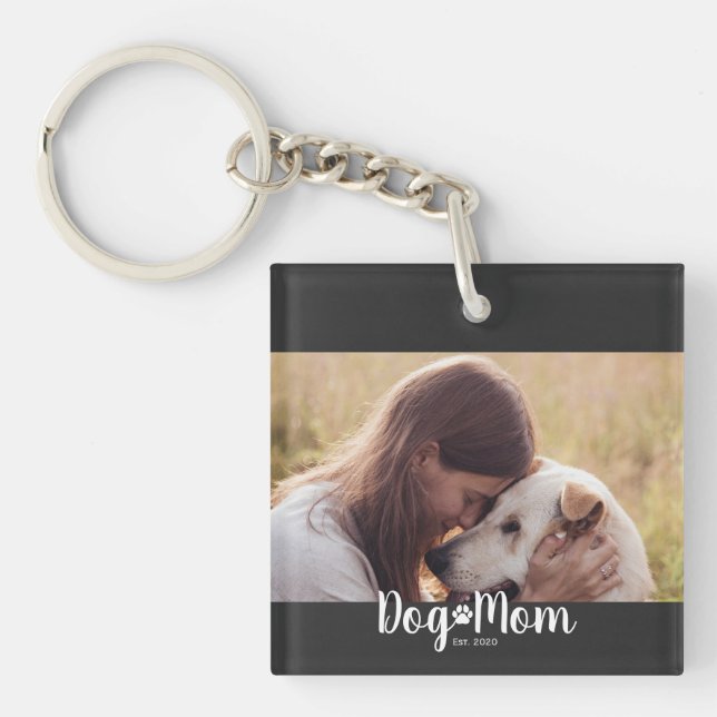 Dog Mom Established Script Photo Keychain (Front)