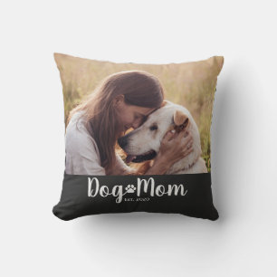 Dog Mom Established Script Photo Throw Pillow