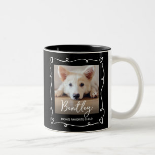 Dog Mom Favourite Child Photo Hearts Doodles Black Two-Tone Coffee Mug