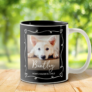 Dog Mom Favourite Child Photo Hearts Doodles Black Two-Tone Coffee Mug