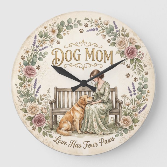 Dog Mom Floral Wall Clock (Front)