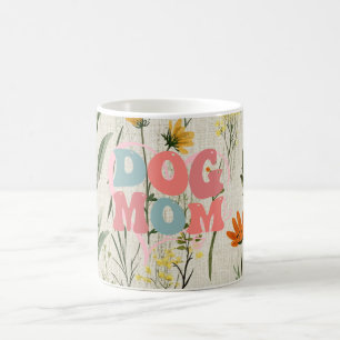 dog mom  floral white pink coffee mug