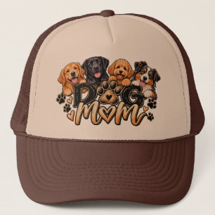 Dog Mom Four Dogs Paw Print Hearts Trucker Hat