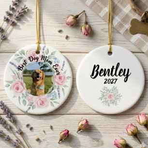 Dog Mom Gift – Floral Rose Pet Lover Keepsake Ceramic Ornament