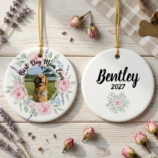Dog Mom Gift – Floral Rose Pet Lover Keepsake Ceramic Ornament