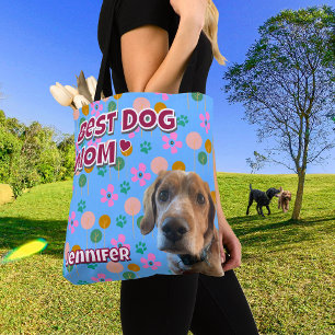 Dog Mom Gift For Friend, Custom Pet Photo Birthday Tote Bag