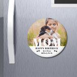 Dog Mom Happy Birthday Modern Personalized Photo Magnet<br><div class="desc">Dog Mom Happy Birthday Modern Personalized Photo Magnets. This modern design features a "MOM" white text overlay on your favourite photo on a white background with the editable text "Happy Birthday (your text and name)" is written in modern typography accented with paw prints. Personalize the text by editing the text...</div>