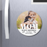 Dog Mom Happy Birthday Modern Personalized Photo Magnet<br><div class="desc">Dog Mom Happy Birthday Modern Personalized Photo Magnets. This modern design features a "MOM" white text overlay on your favourite photo on a white background with the editable text "Happy Birthday (your text and name)" is written in modern typography accented with paw prints. Personalize the text by editing the text...</div>
