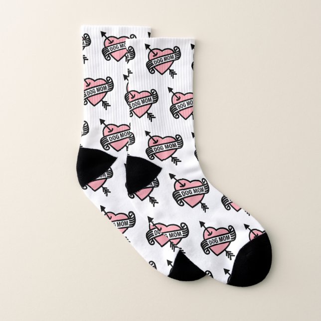 Dog Mom Heart Tattoo Pattern Pink Socks (Pair)