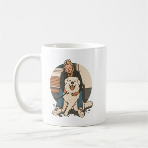 Dog Mom Hugging Fluffy Puppy Cute Pet Moment Coffee Mug