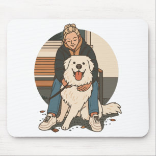 Dog Mom Hugging Fluffy Puppy Cute Pet Moment Mouse Pad