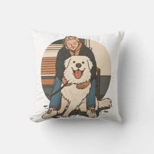 Dog Mom Hugging Fluffy Puppy Cute Pet Moment Throw Pillow