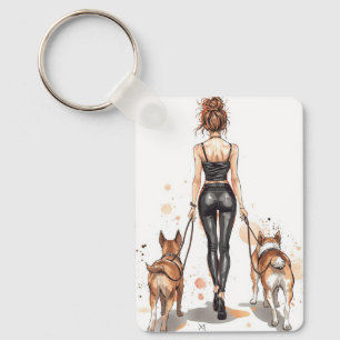 Dog Mom Keychain   Stylish Dog Walker Girl Boss