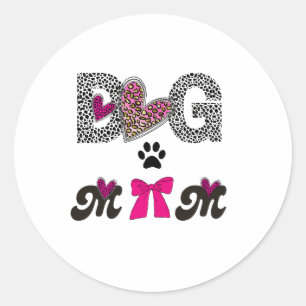 Dog Mom Leopard Heart Sticker-Mom Lover Gift Classic Round Sticker
