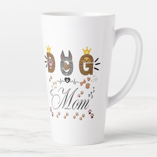 Dog Mom Leopard Print Paw Design/Leopard Dog Mom Latte Mug (Right)