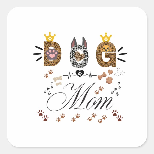 Dog Mom Leopard Print Paw Design/Leopard Dog Mom Square Sticker (Front)