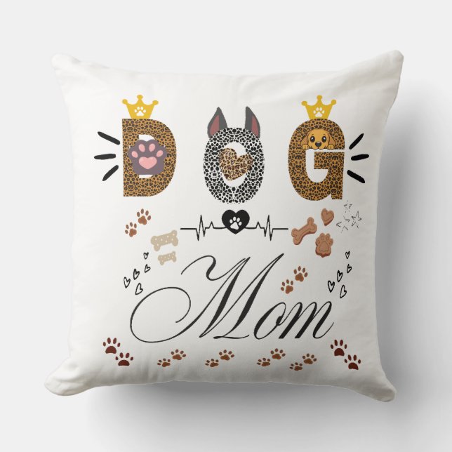 Dog Mom Leopard Print Paw Design/Leopard Dog Mom Throw Pillow (Front)