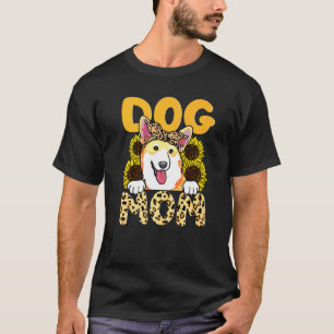 Dog Mom Life Mama Sunflower Leopard Messy Bun Pug T-Shirt