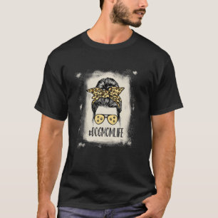Dog Mom Life Messy Bun Leopard Bleached Funny Dog T-Shirt