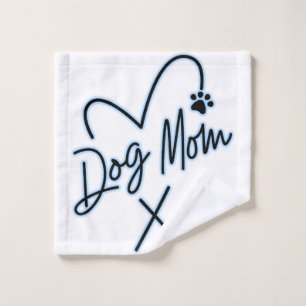 DOG MOM, LIGHT BLUE HEART WASH CLOTH