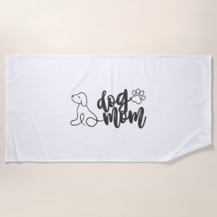 Dog Mom Line Art Design Minimalist Dog Lover Beach Towel