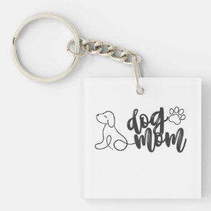 Dog Mom Line Art Design Minimalist Dog Lover Keychain