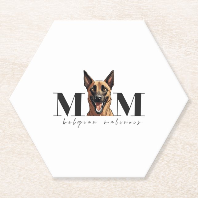Dog Mom MALINOIS Classic T-Shirt Paper Coaster (Front)