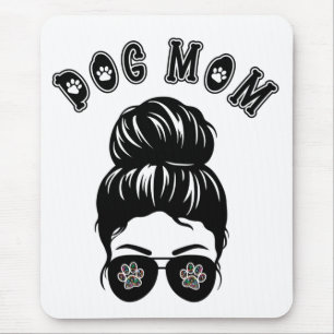 Dog Mom Messy Bun Black & White Art Mouse Pad