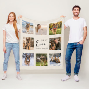 Dog Mom Mother champagne ivory photo collage Fleece Blanket