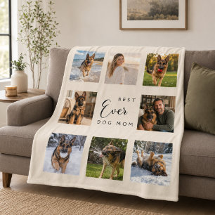 Dog Mom Mother champagne ivory photo collage Fleece Blanket