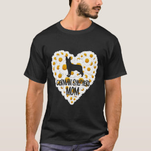 Dog Mom On Love Heart White Daisy Flowers German S T-Shirt