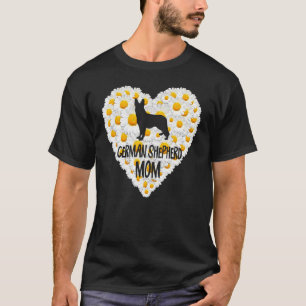 Dog Mom On Love Heart White Daisy Flowers German S T-Shirt