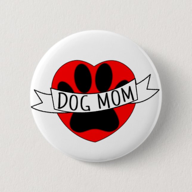 Dog Mom Paw And Red Heart Drawing 2 Inch Round Button (Front)