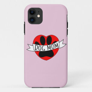 Dog Mom Paw And Red Heart Drawing iPhone 11 Case