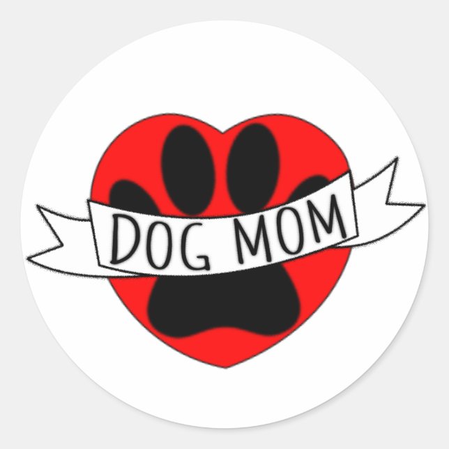 Dog Mom Paw And Red Heart Drawing Classic Round Sticker (Front)
