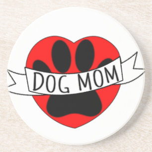 Dog Mom Paw And Red Heart Drawing Coaster