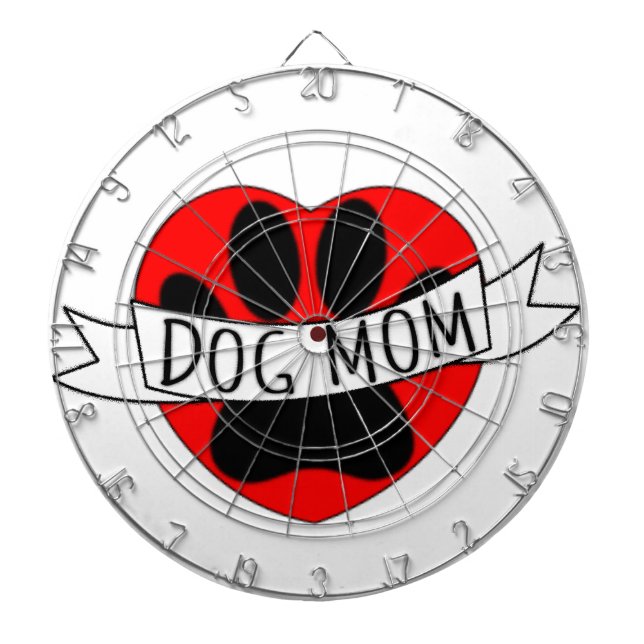 Dog Mom Paw And Red Heart Drawing Dartboard (Front)
