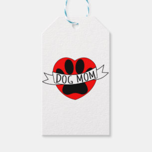 Dog Mom Paw And Red Heart Drawing Gift Tags