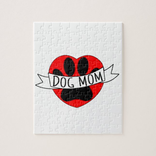 Dog Mom Paw And Red Heart Drawing Jigsaw Puzzle (Vertical)