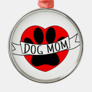 Dog Mom Paw And Red Heart Drawing Metal Ornament