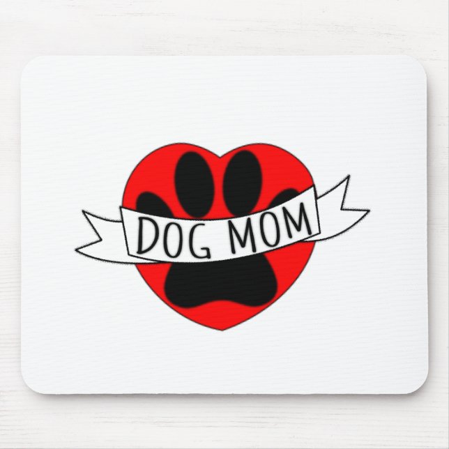 Dog Mom Paw And Red Heart Drawing Mouse Pad (Front)