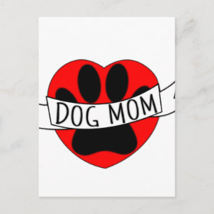 Dog Mom Paw And Red Heart Drawing Postcard